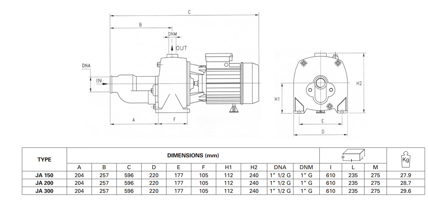 Jet Pump JA150 300 Cast Iron Inline Self Priming Single Phase UK 2 Jet Pump JA150 300 Cast Iron Inline Self Priming Single Phase UK - Image 2