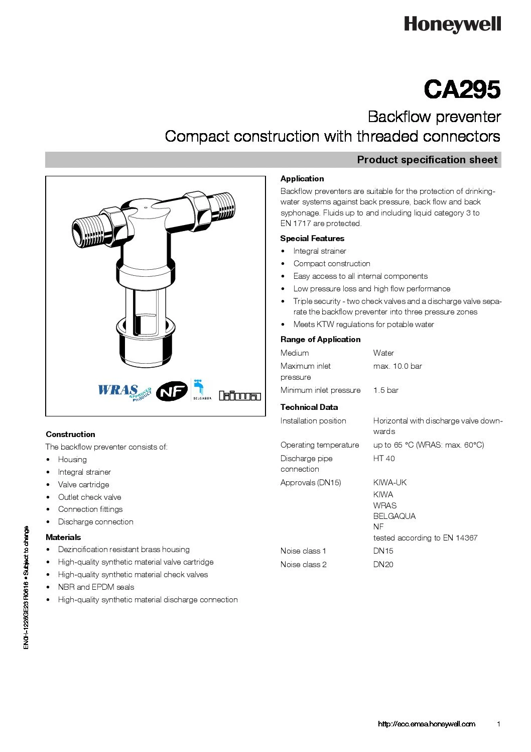 Honeywell Backflow Preventer - Protection Of Drinking Water Systems Against Cat 3 Type CA 3/4 3 Honeywell Backflow Preventer - Protection Of Drinking Water Systems Against Cat 3 Type CA 3/4 - Image 3